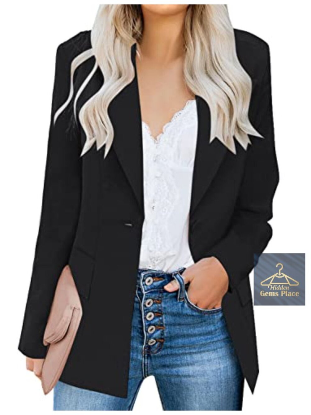 Women's Long Sleeve Button Slim Work Office Blazer Jacket